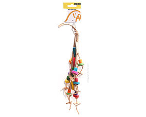 Avi One Bird Toy Leather Rope Coloured Wood Beads 47cm