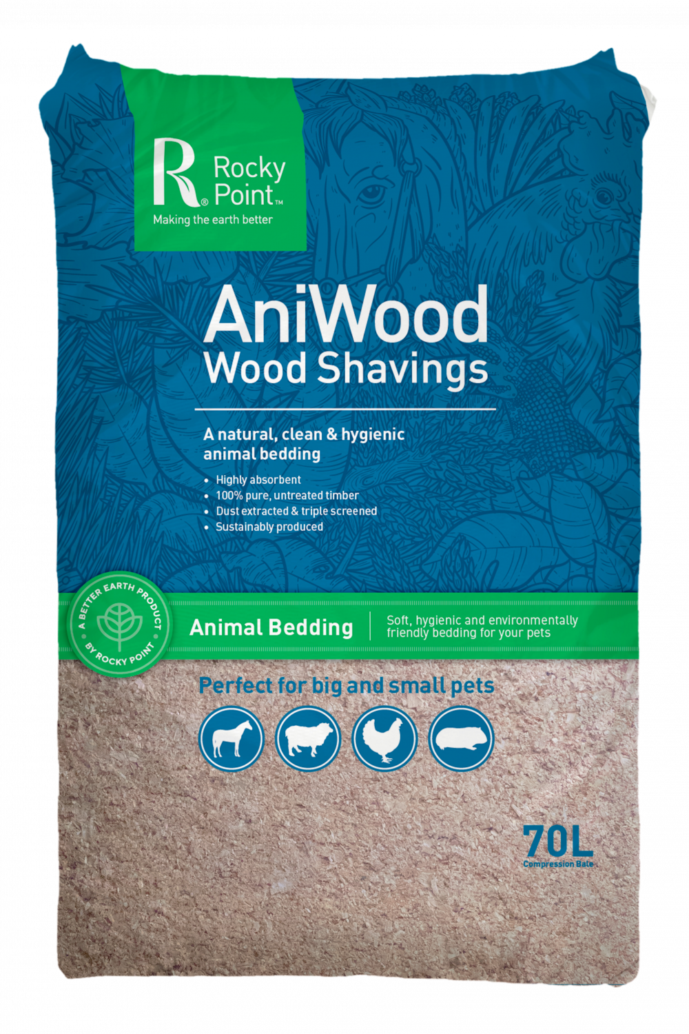 Rocky Point AniWood Shavings 70L 13kg