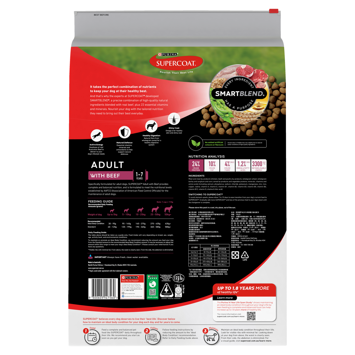 Purina Supercoat Adult Dog Beef 20Kg