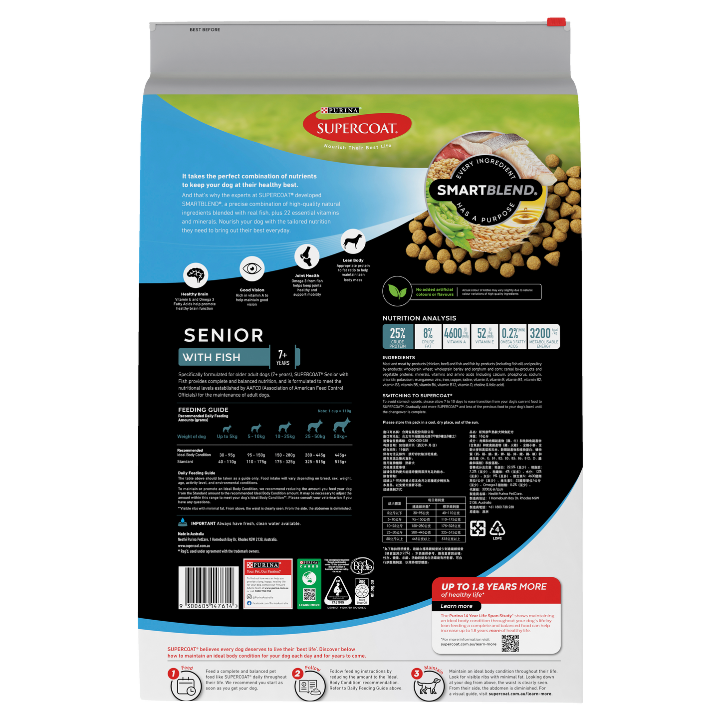 Purina Supercoat Senior Dog Real Fish 18Kg
