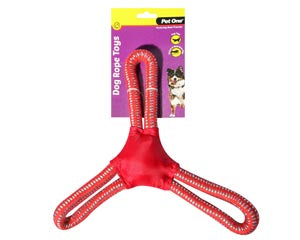 Pet One Dog Toy 3 Way Tug Rope Red/Blue 33cm
