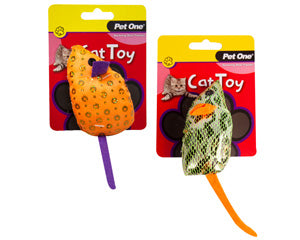 Pet One Cat Toy Plush Shiny Mouse Assorted 11cm