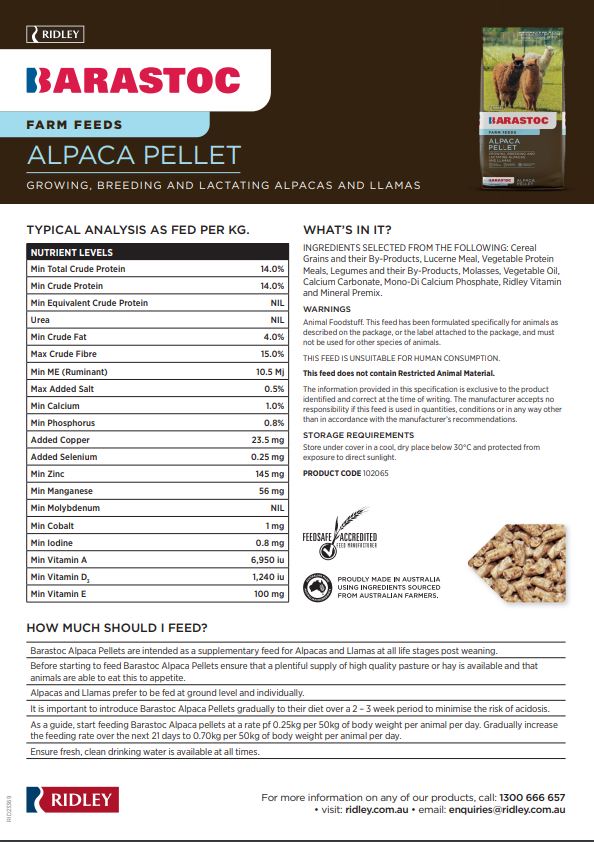 Barastoc Alpaca Pellet 20kg